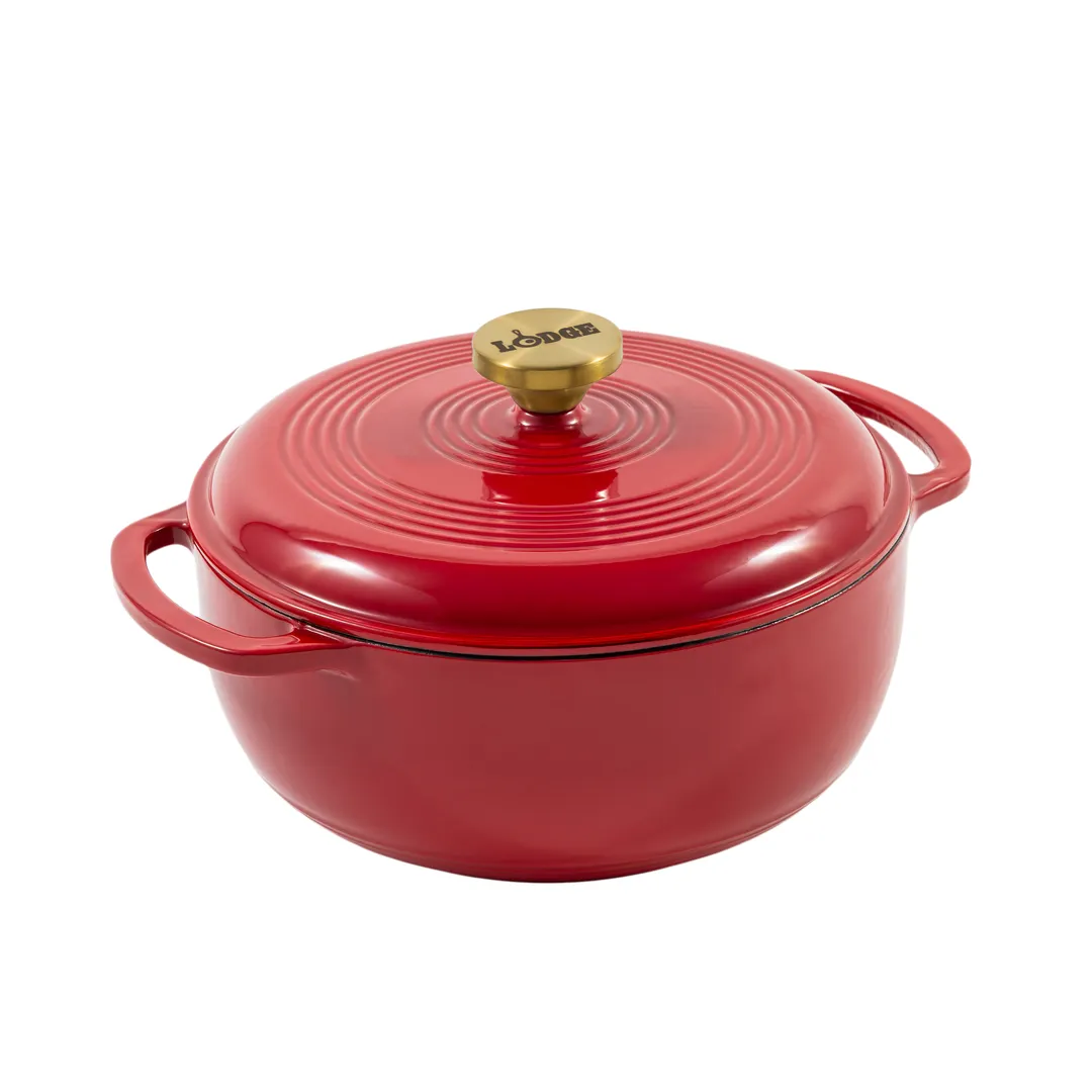 Lodge EC4D402G 4.5-Quart Enameled Ruby Cast Iron Dutch Oven, 12" Diameter, 11" Short, Oven Safe 500°F