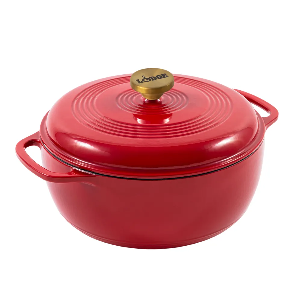 Lodge EC6D402G 6-Quart Ruby Enameled Cast Iron Dutch Oven, 13" Diameter, 11" Short, 500°F Oven Safe