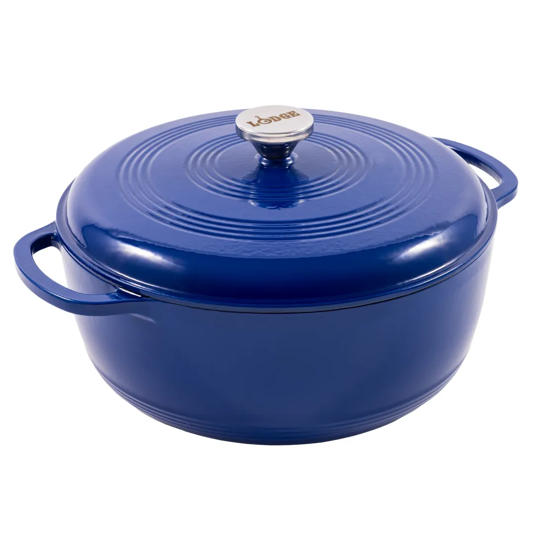 Lodge EC7D32 7.5‑Quart Enameled Indigo Cast Iron Dutch Oven, 14” Diameter, Induction, 500°F Safe