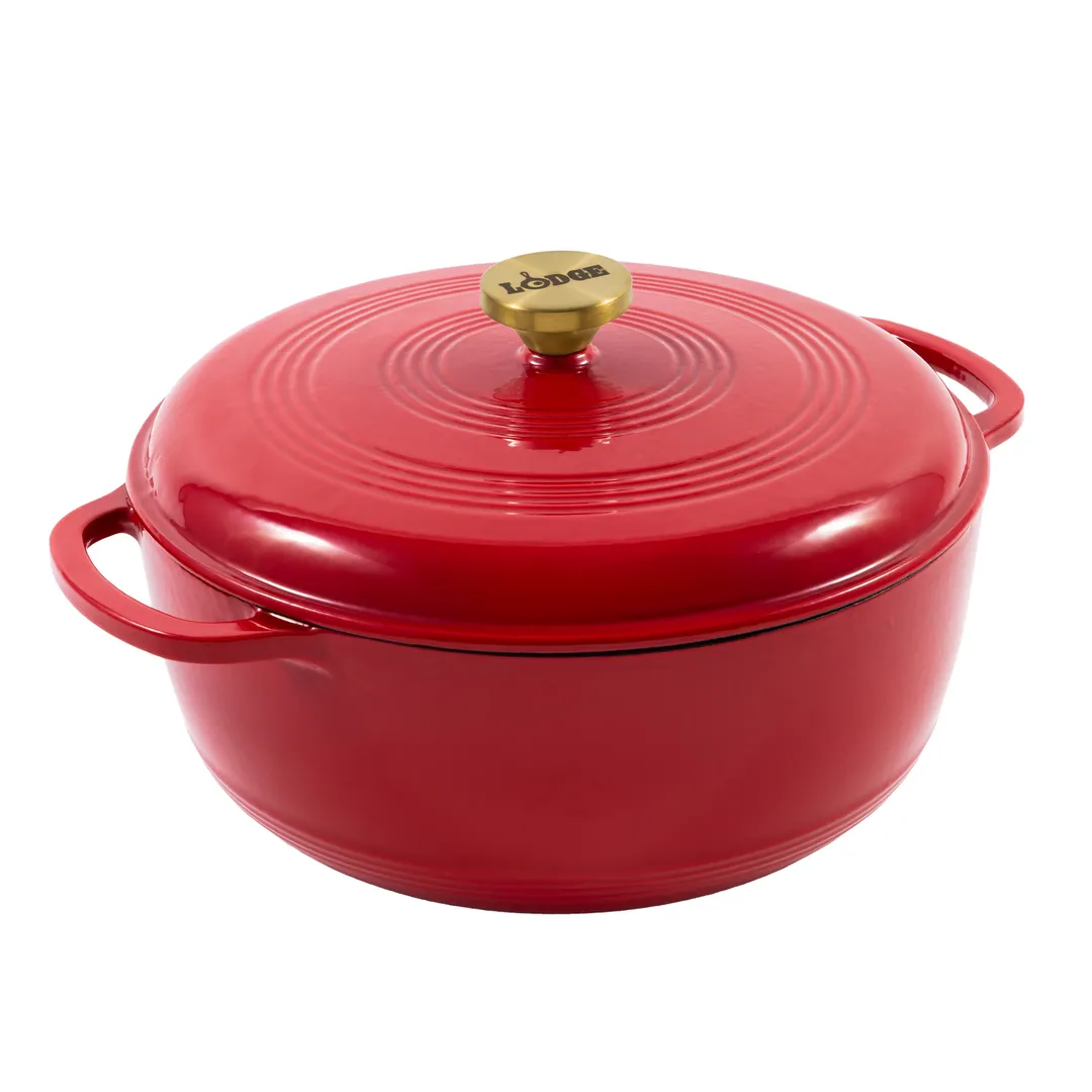 Lodge EC7D402G 7.5‑Quart Ruby Cast Iron Dutch Oven, 14" Diameter, Red, Induction Ready, 500°F Safe
