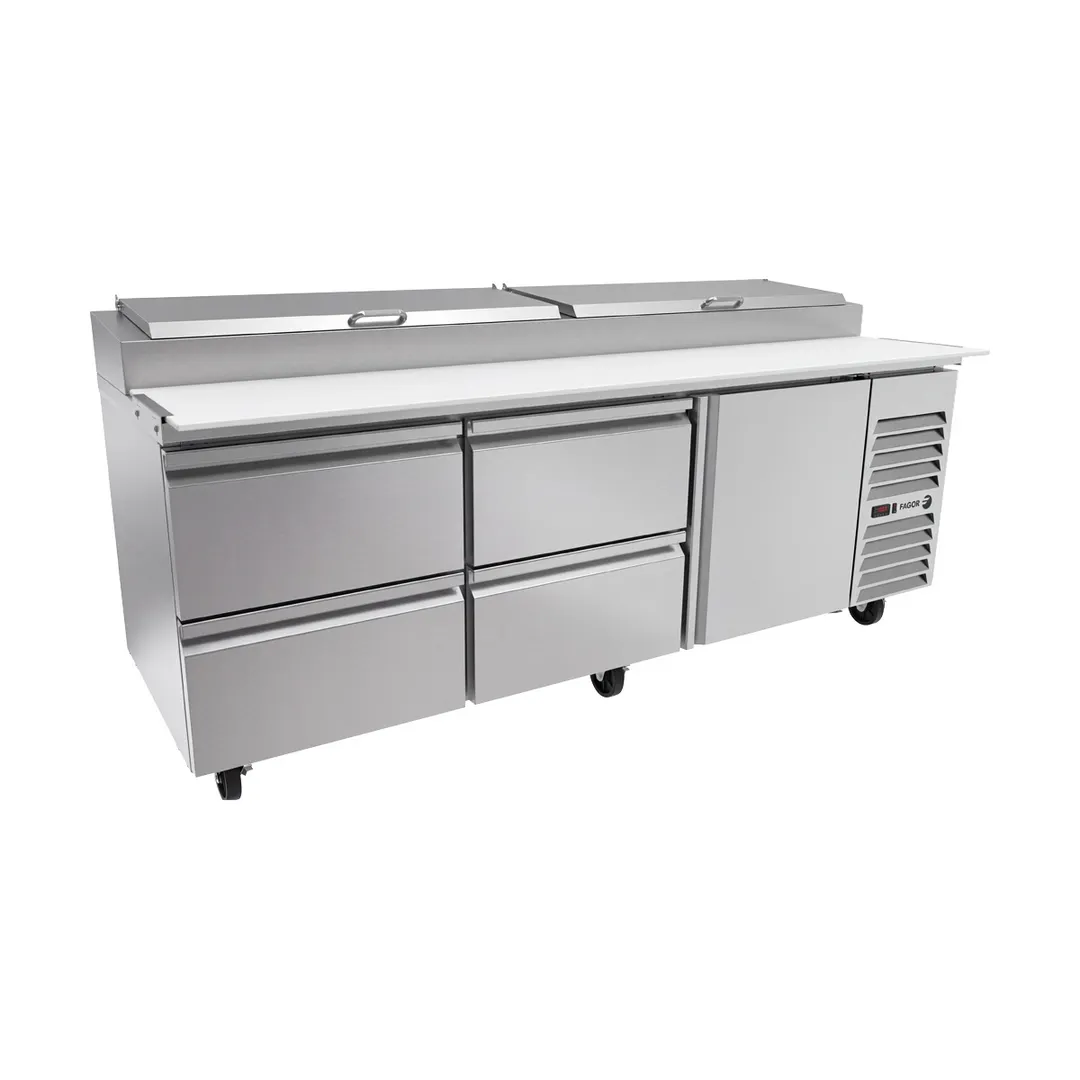 Asber APTP93 93" 3-Section Refrigerated Pizza Prep Table w/ 1 Door, 4 Drawers, 12 Pans