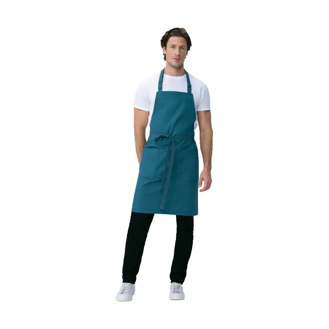 Chef Works ABS04-PTL-0 Lockharte Bib Apron, 31"W x 32"L, Teal, 80% Polyester/20% Cotton, Pockets
