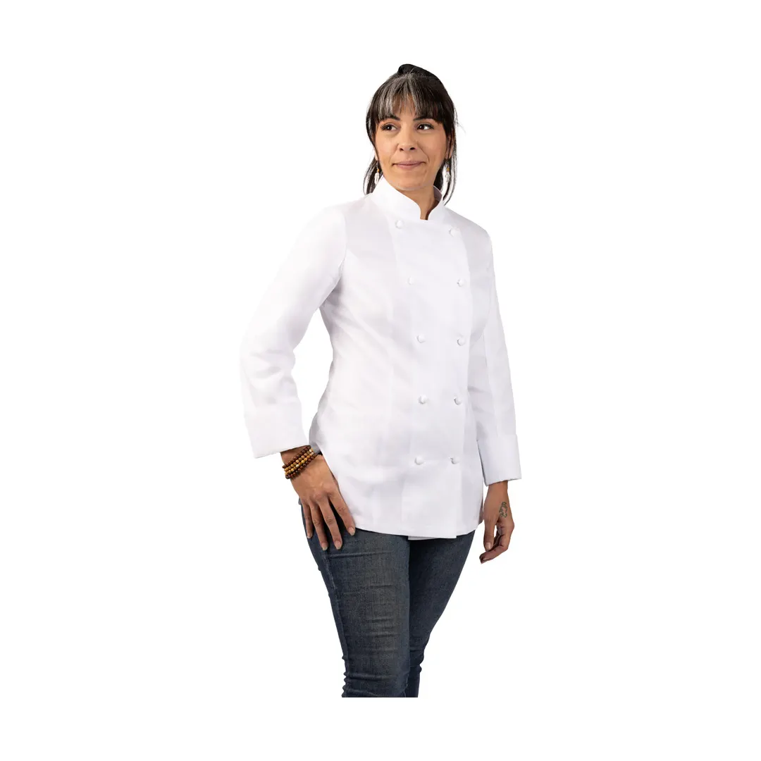Chef Works ECWO-WHT-18 Siena Chef Coat, Women's Long Sleeve, White, Size 18, 100% Cotton