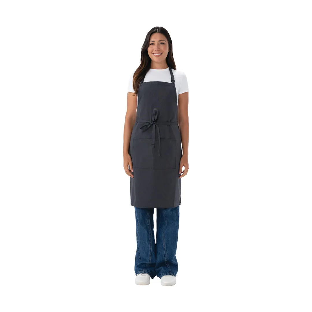 Chef Works F8-DGY-0 Bib Apron – 34" L x 24" W, Dark Grey, 65/35 Poly/Cotton, Adjustable Neck