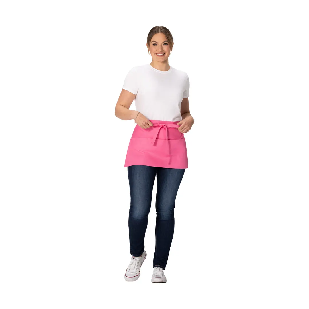 Chef Works F9 -HOT-0 Unisex Waist Apron, 12"L x 23"W, 3 Patch Pockets, Hot Pink, Poly/Cotton Blend