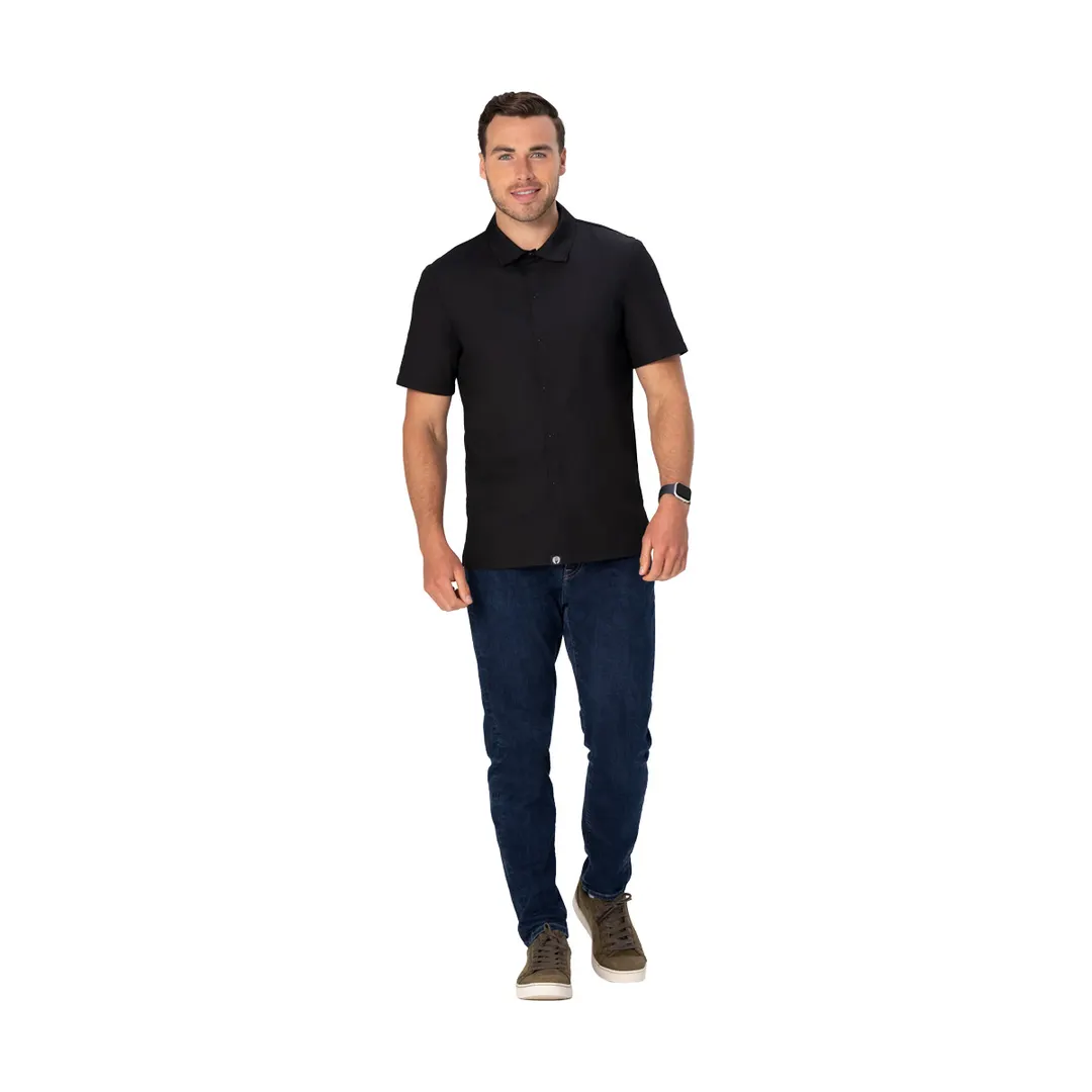 Chef Works SBU01-BLK-2XL Black Cook Shirt, 2XL, 65% Polyester/2% Elastane, Short Sleeve, Snap Front