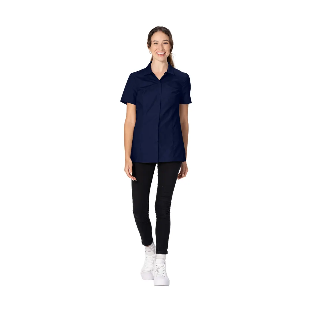 Chef Works SBU01W-NAV-M Navy Medium Durham Snap Work Shirt, Short Sleeve, 65% Polyester/2% Elastane