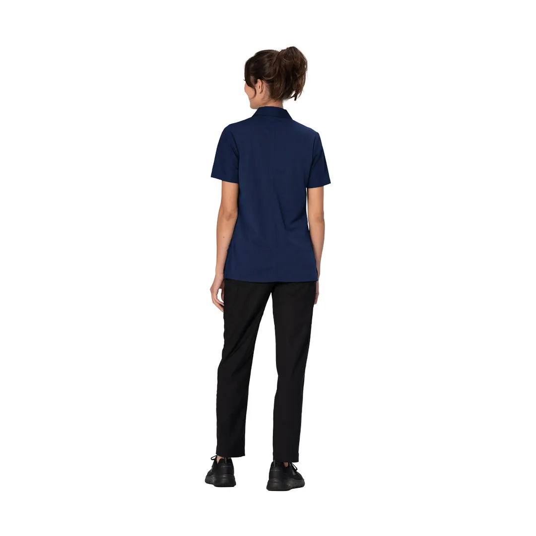 Chef Works SBU01W-NAV-XS Navy Cook Shirt XS, 65% Polyester/2% Elastane, Short Sleeve, Snap Front
