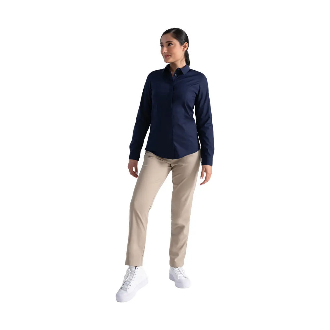 Chef Works W151-DNA-M Dress Shirt – Dark Navy, Women’s 40-42, 4oz Poly/Cotton, Adjustable Cuffs