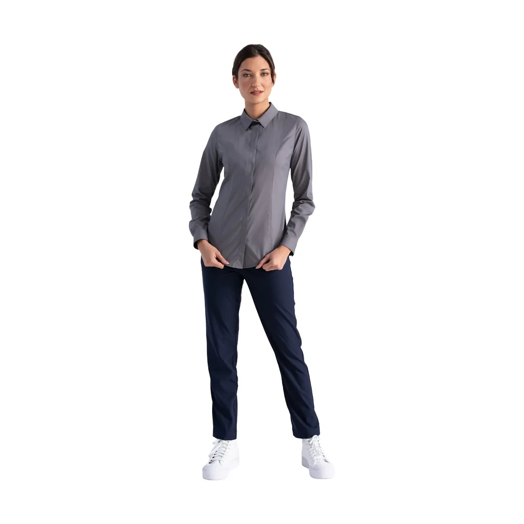 Chef Works W151-GRY-M Dress Shirt – Women’s 40-42, Grey, Poly/Cotton, 4oz, Adjustable Cuffs