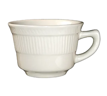 International Tableware AT-1 - 7 oz Ceramic Cup, 3‑5/8"×2‑1/2" H, White, Microwave Safe - 1 Dozen