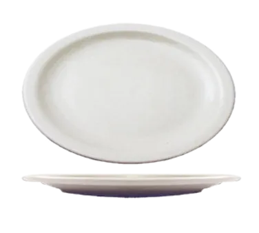 International Tableware BR-12 China Platter, 9-3/4" x 7-1/2" Oval Porcelain, White Rim - 1 Dozen