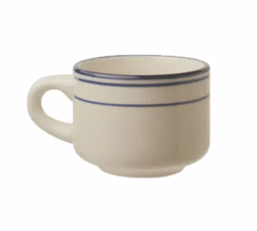 International Tableware CT-23 - 7oz Ceramic China Cups, White with Blue Band, Stackable, 1 Dozen