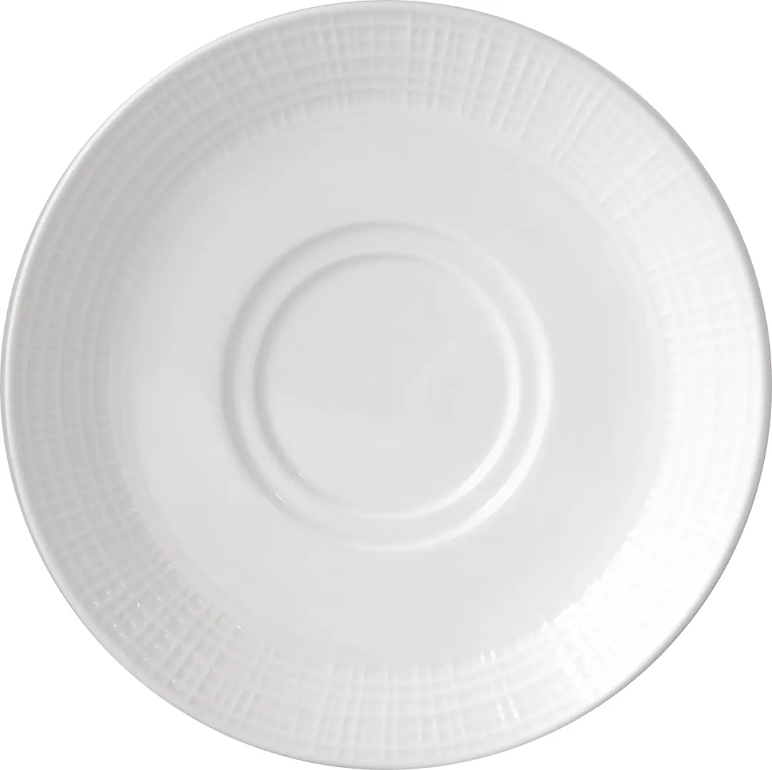 International Tableware DR-26 - 6.5" Round Double‑Well Porcelain Saucer, White Dresden™ - 1 Dozen