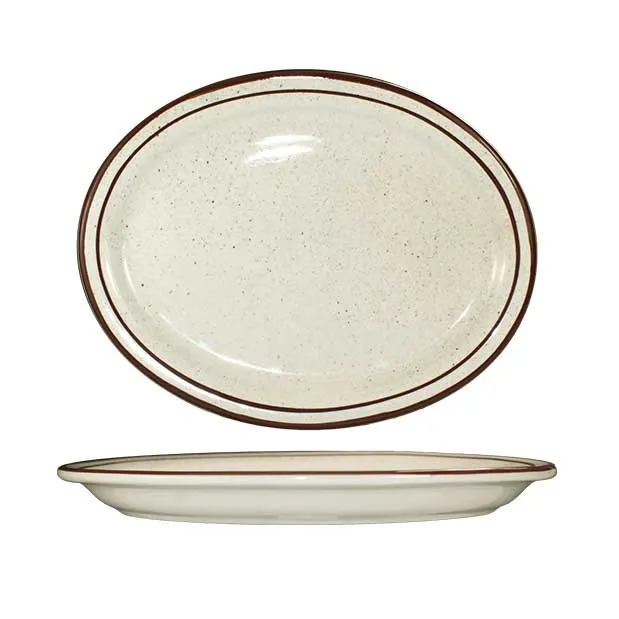 International Tableware GR-51 - Oval China Platter 16" x 10-7/8", Brown Speckle Ceramic - 1/Case