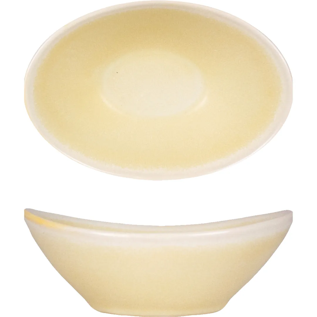 International Tableware HT-11-LM Bowl, 6" x 4.5" x 2.25", 11oz, Oval Stoneware, Lemon Glaze - 1 Dozen
