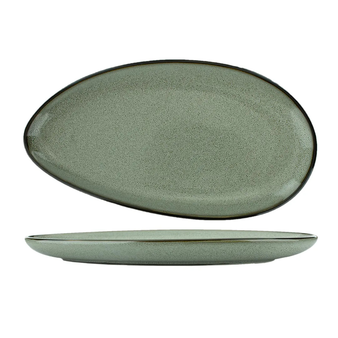 International Tableware LU-14-AS Oval Platter 12" x 6" Ash Luna™ Stoneware, Microwave Safe - 1 Dozen