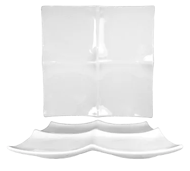 International Tableware PA-407 Square 4‑Well Porcelain Plate, 7½" Square, Dishwasher Safe - 1 Dozen