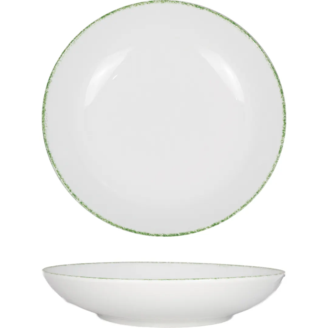 International Tableware PR-110-G - 10" Round Pasta Bowl, 40 oz 1.25 Qt Porcelain White Green, 1 Dozen