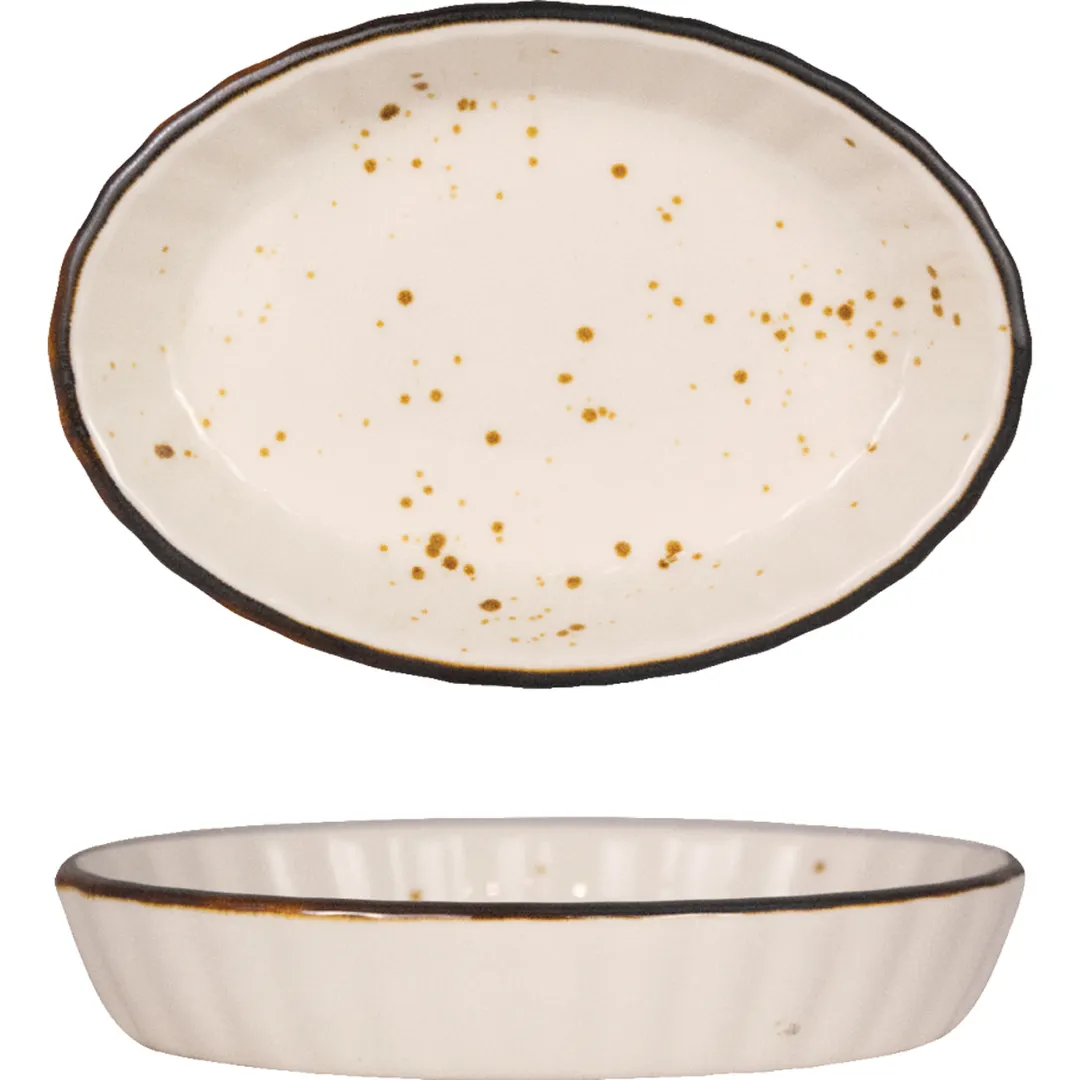 International Tableware SH-SOFR-55-CR - 8 oz Ramekin, 5" D x 1¼" H, Brown Glaze Trim - 1 Dozen