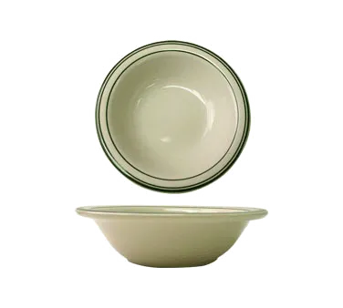International Tableware VE-10 13oz Grapefruit Bowl, 6-5/8" Dia, 1-3/4" H, Ceramic, Green Band, 1 Dozen