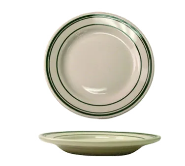 International Tableware VE-20 China Plate – 11" Ceramic, White with Green Band, Verona™ – 1 Dozen