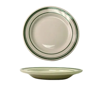 International Tableware VE-21 China Plate – 12" Round, Rolled Edge, Ceramic, Green Band, Dozen