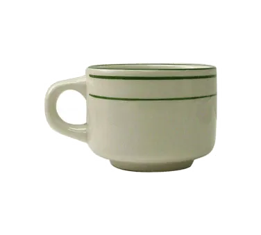 International Tableware VE-23 7 oz Cup, 3¼" Dia x 2½" H, Green Band, Microwave Safe - 1 Dozen