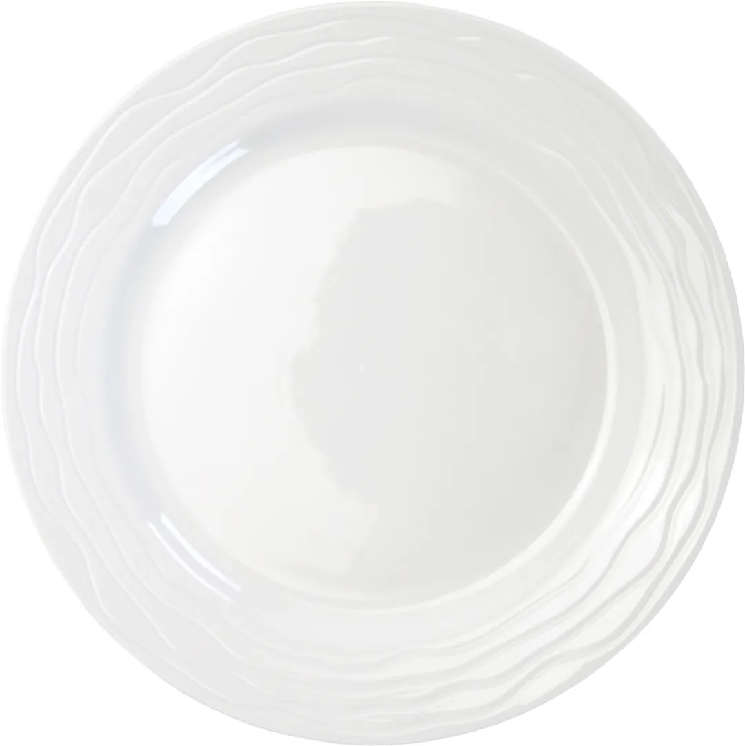 International Tableware WA-8 China Plate, 9" Round Porcelain White with Wide Rim Wave™ - 1 Dozen