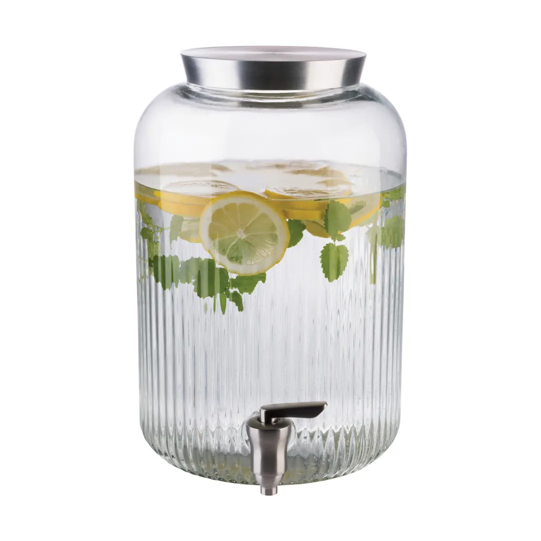 APS Germany APS 10855 - 236.75 oz Glass Beverage Dispenser, 7 " x 12 " Clear, Thick-Walled Ribbed - 1/Case