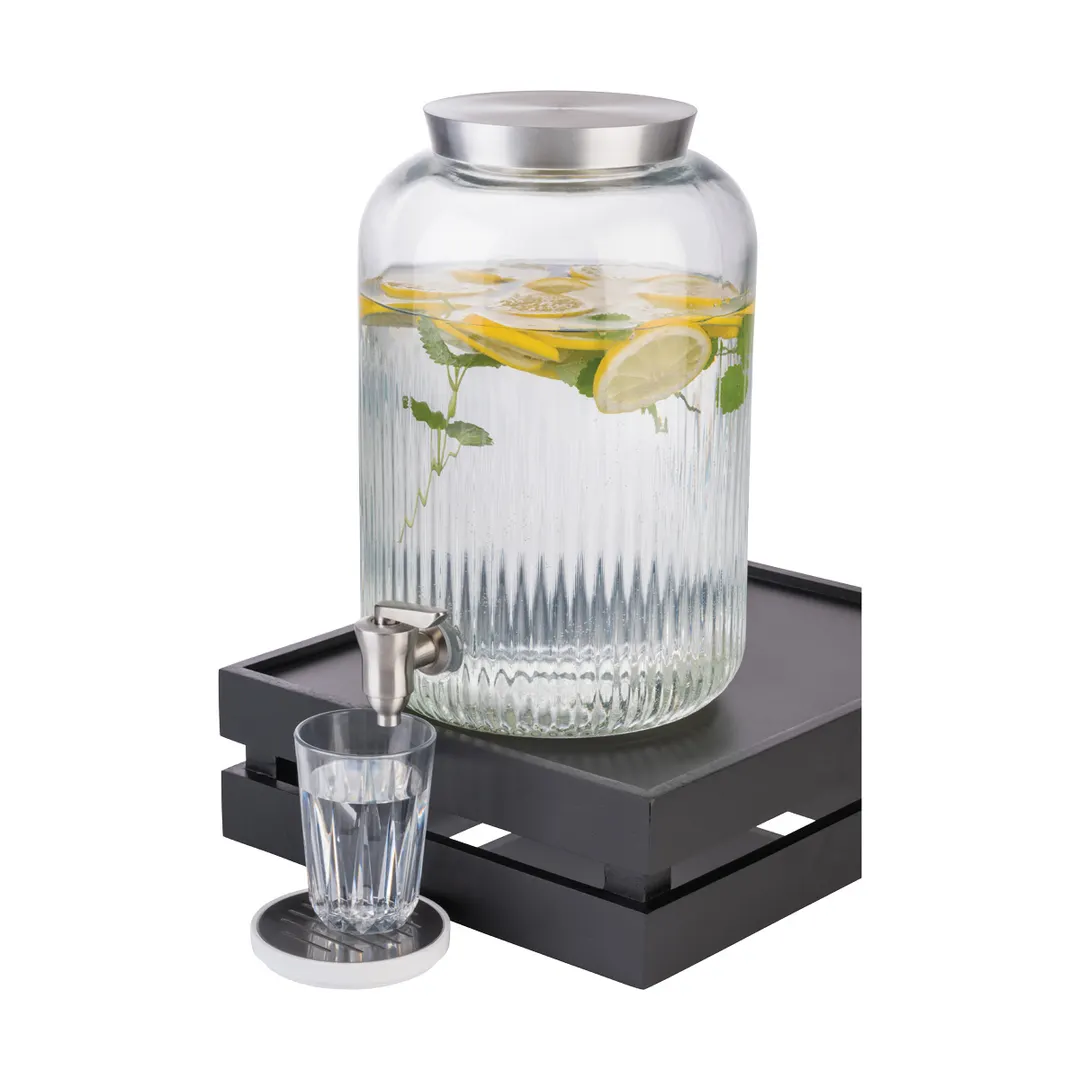 APS Germany APS 10855 - 236.75 oz Glass Beverage Dispenser, 7 " x 12 " Clear, Thick-Walled Ribbed - 1/Case