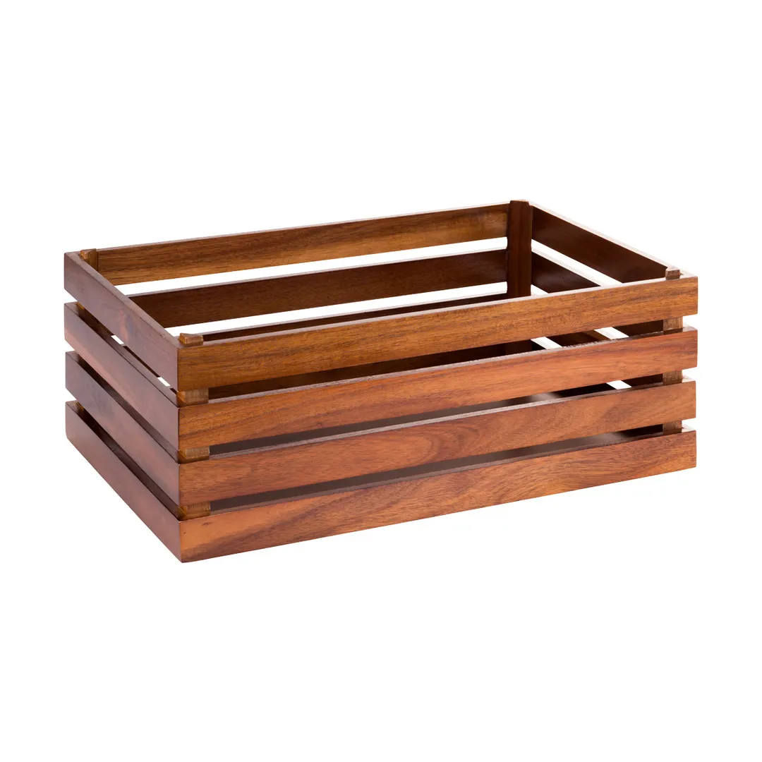 APS Germany APS 11721 Superbox GN 1/1 Crate, 13"5 x 21"7 x 7"8, Acacia Wood Brown, Non-Slip - 1/Case