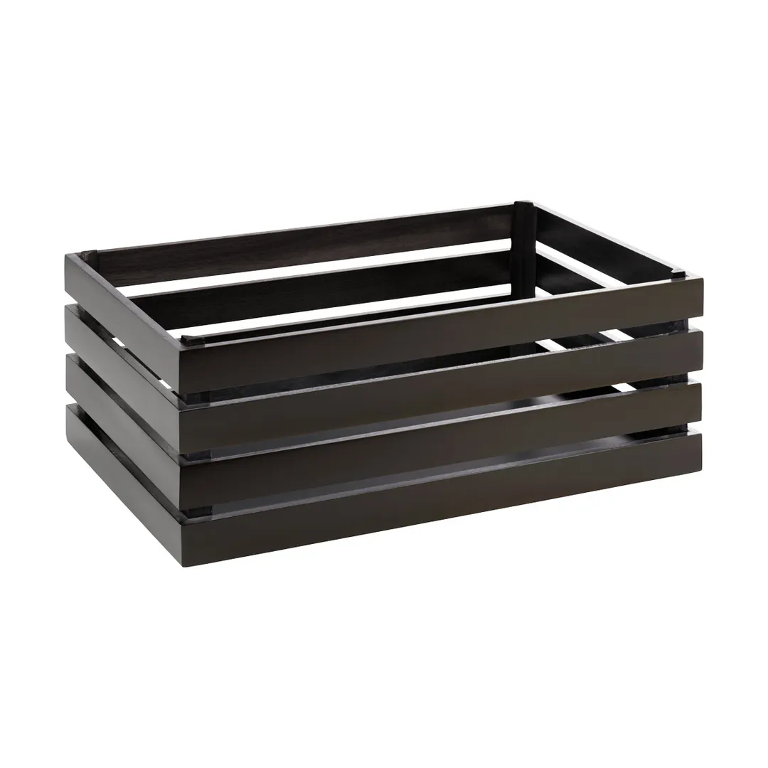 APS Germany APS11723 Tall GN 1/1 Crate, 13"-3/4 x 21"⅞ x 7"⅞, Black Acacia Wood, Base - 1/Case