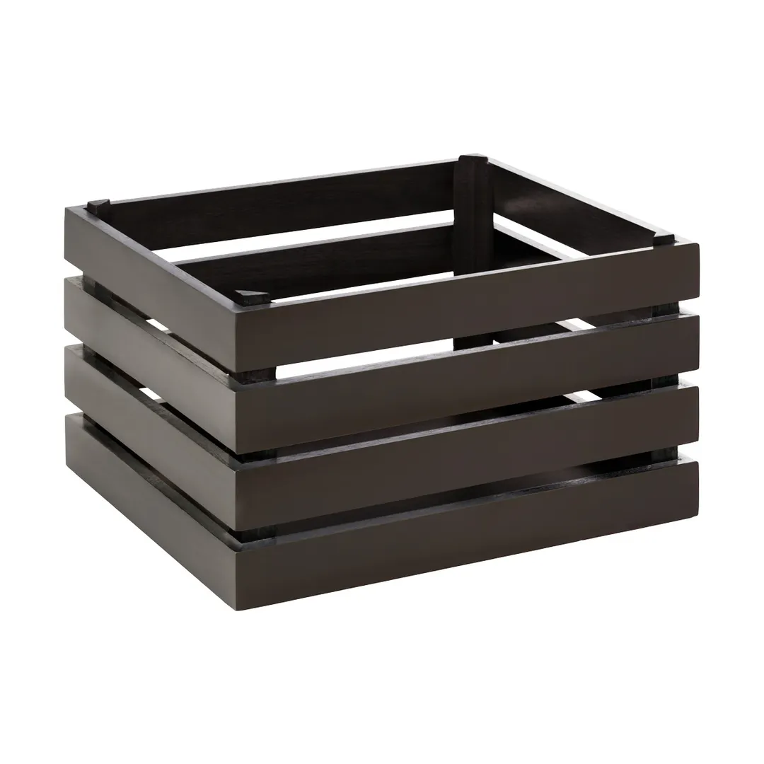 APS Germany APS 11724 - GN 1/2 Crate, 11"1/8 x 13"3/4 x 7"7/8 in, Acacia Wood Black Non-Slip - 1/Case