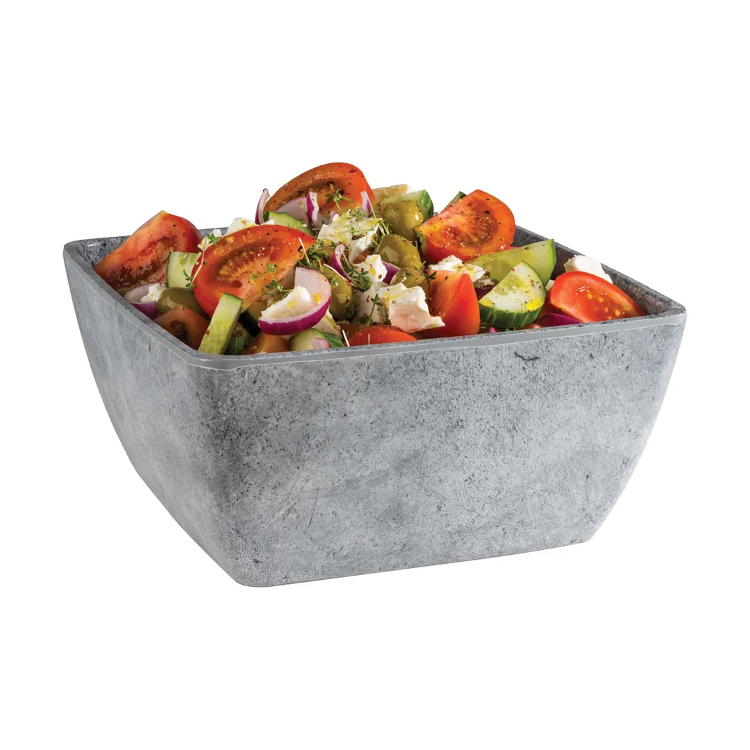 APS Germany APS 84831 - Square Melamine Bowl, 4 Qt (128 oz) 9.9" W x 4.8" H, Concrete, - 4/Case
