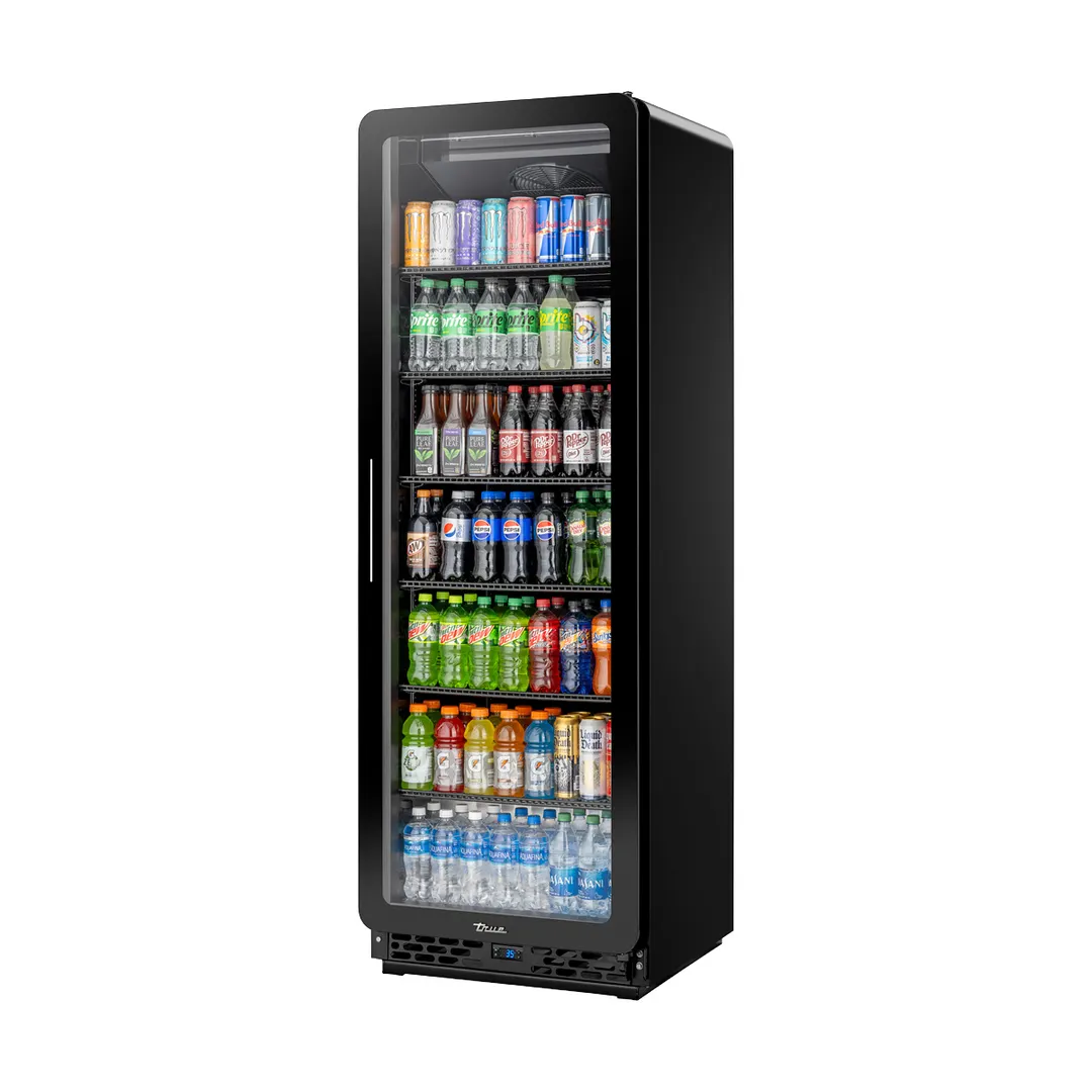 True CVM-20-HC~EGC01 Merchandiser Refrigerator - 6 Shelves, Black Finish, Curved-Glass Door, HP, USA