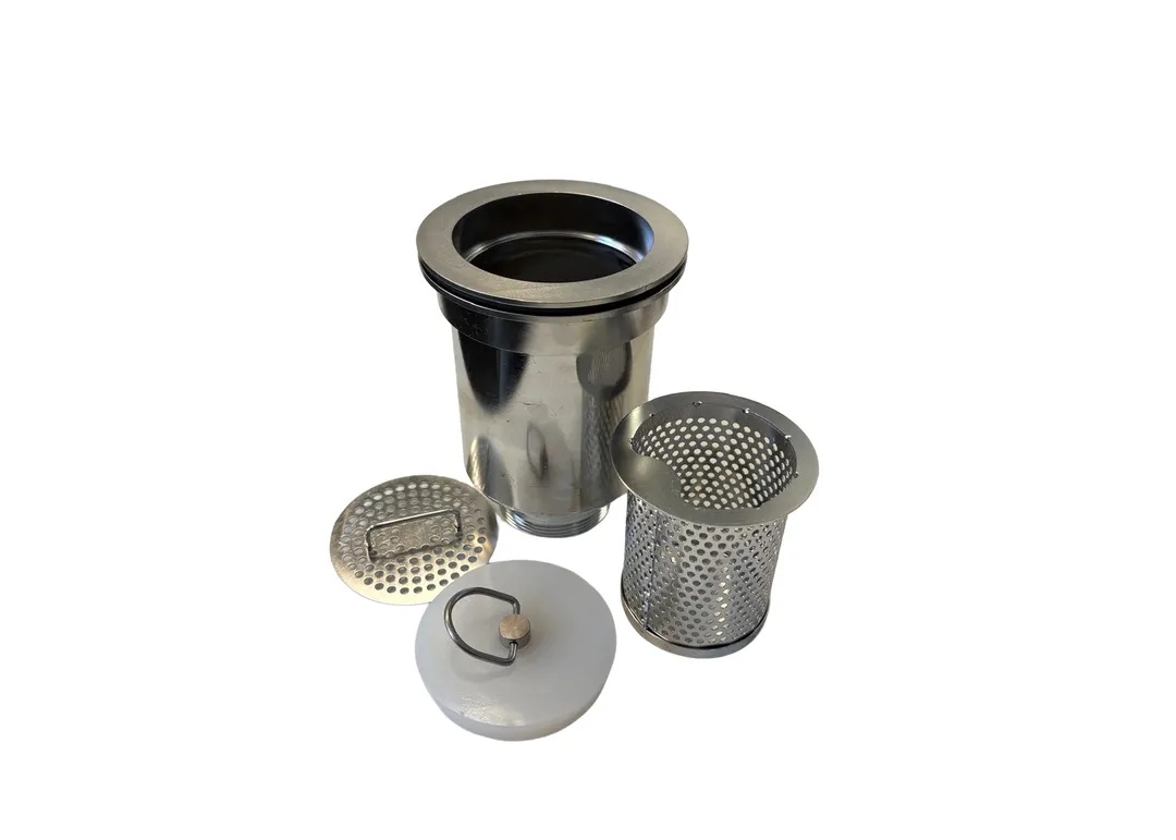 Grease Guardian ST1 MINI INSINK FILTER - 12" Steel Strainer, Sleeve, 3.5" & 2" Outlets, 5.75" H