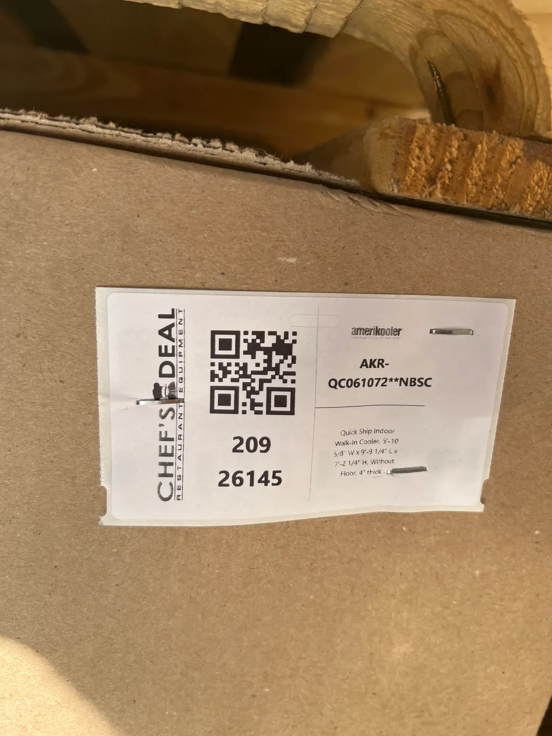 AmeriKooler QC061072**NBSC 6' X 10' Quick Ship Indoor Walk-In Cooler without Floor, Self-Contained - Open box