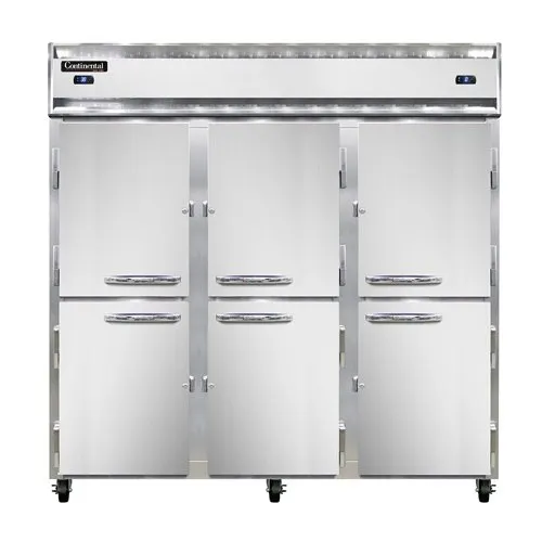 Continental Refrigerator 3RRFNHD 78" 3-Section Reach-In Refrigerator Freezer Combo w/ 6 Half Solid Doors