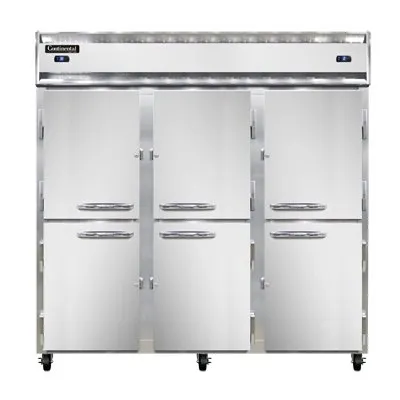 Continental Refrigerator 3RRFNSAHD 78" 3-Section Reach-In Refrigerator Freezer Combo w/ 6 Half Solid Doors