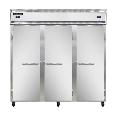 Continental Refrigerator 3RRFNSS 78" 3-Section Reach-In Refrigerator Freezer Combo w/ 3 Solid Doors