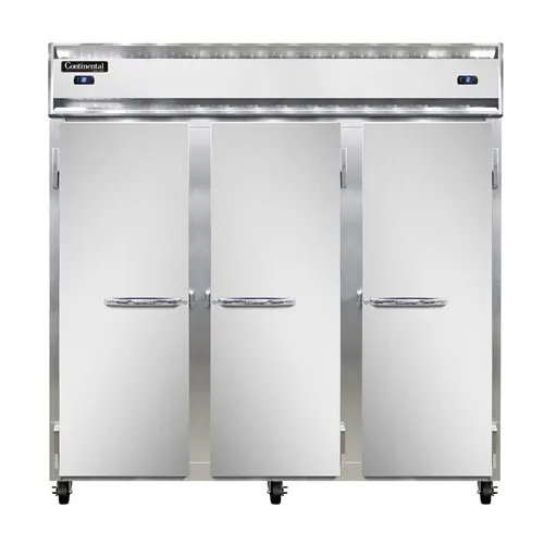 Continental Refrigerator 3RRFN 78" 3-Section Reach-In Refrigerator Freezer Combo w/ 3 Solid Doors