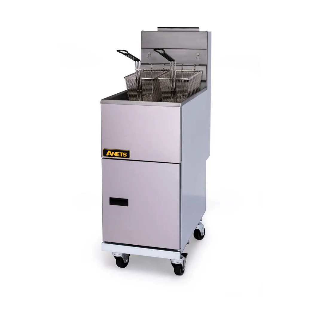 ANETS 40AV 15" Full Pot Floor Model Gas Fryer w/ 35 lbs Capacity, 2 Twin Baskets, Millivolt Control
