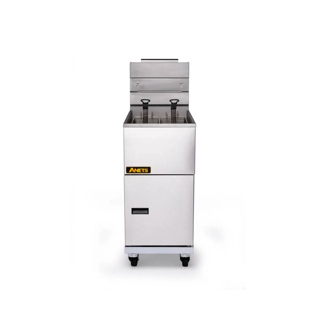 ANETS 40AV 15" Full Pot Floor Model Gas Fryer w/ 35 lbs Capacity, 2 Twin Baskets, Millivolt Control