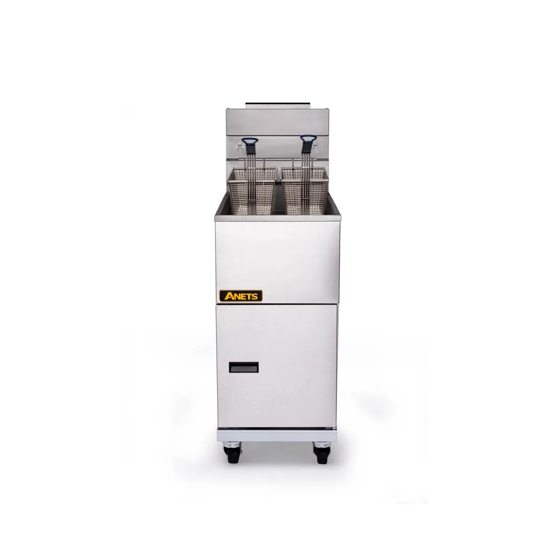 ANETS 40AV 15" Full Pot Floor Model Gas Fryer w/ 35 lbs Capacity, 2 Twin Baskets, Millivolt Control