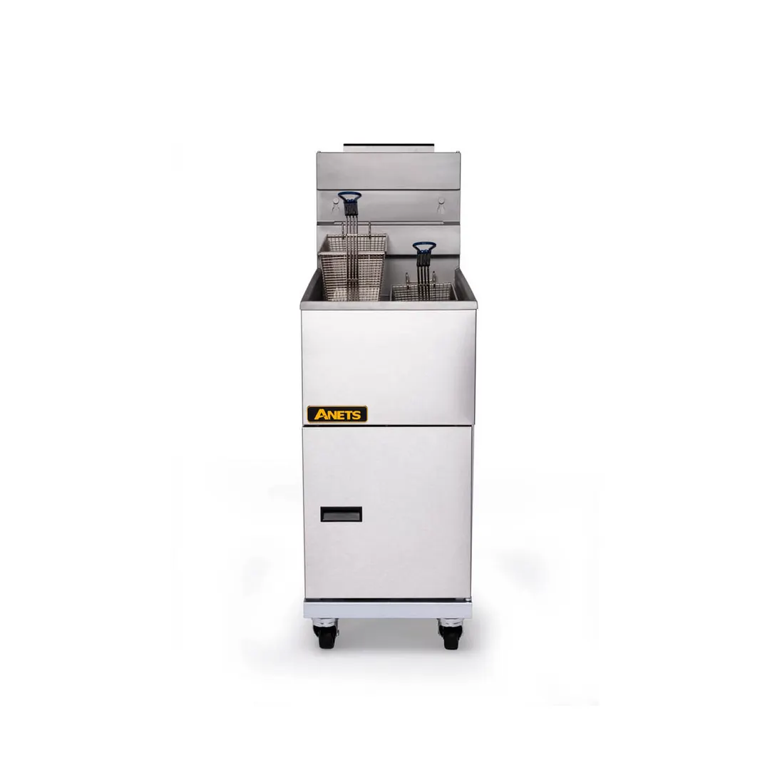 ANETS 40AV 15" Full Pot Floor Model Gas Fryer w/ 35 lbs Capacity, 2 Twin Baskets, Millivolt Control