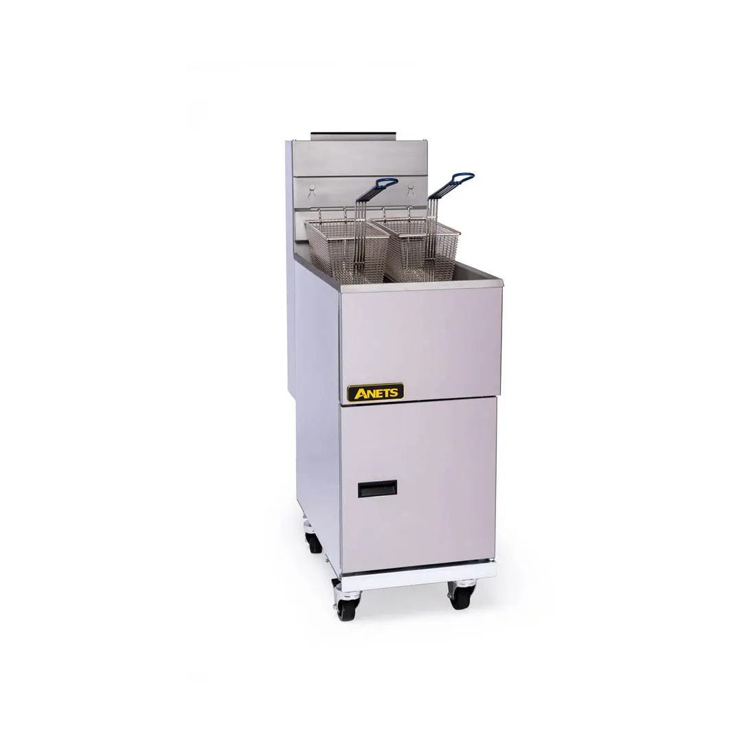 ANETS 40AV 15" Full Pot Floor Model Gas Fryer w/ 35 lbs Capacity, 2 Twin Baskets, Millivolt Control