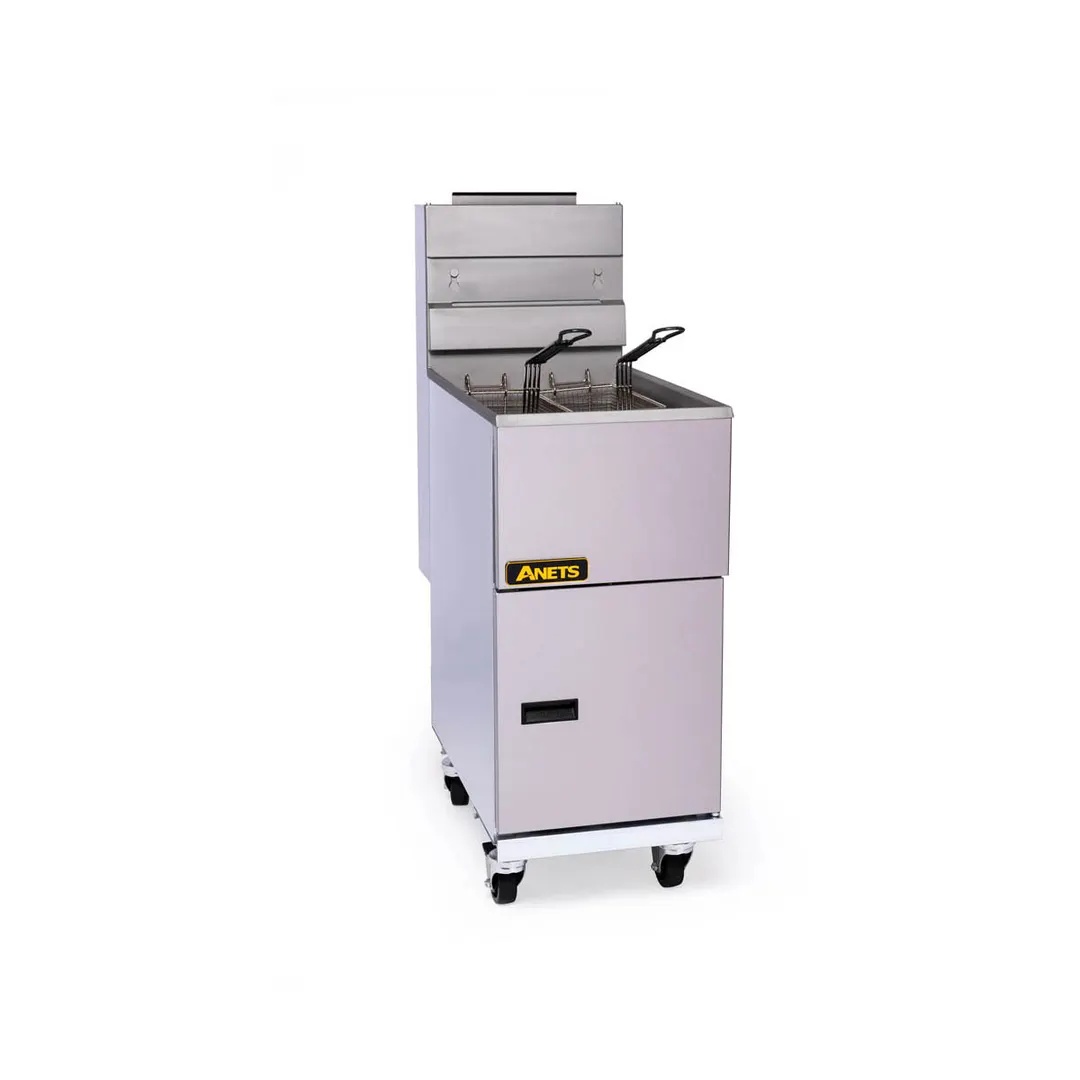 ANETS 40AV 15" Full Pot Floor Model Gas Fryer w/ 35 lbs Capacity, 2 Twin Baskets, Millivolt Control