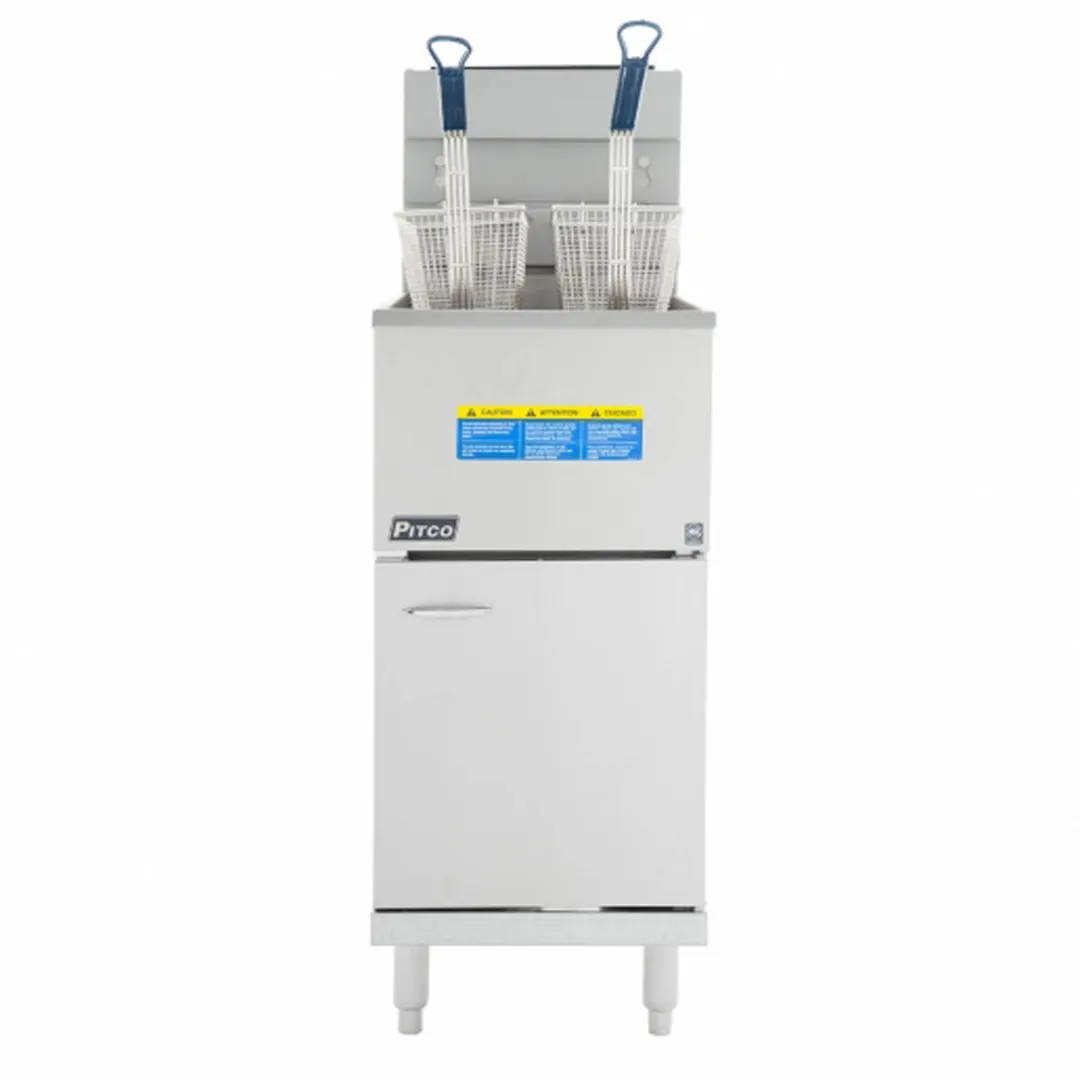 Pitco 45C+S 15" Quick Ship Full Pot Floor Model Gas Fryer w/ 42-50 lbs Capacity, 122.000 BTU