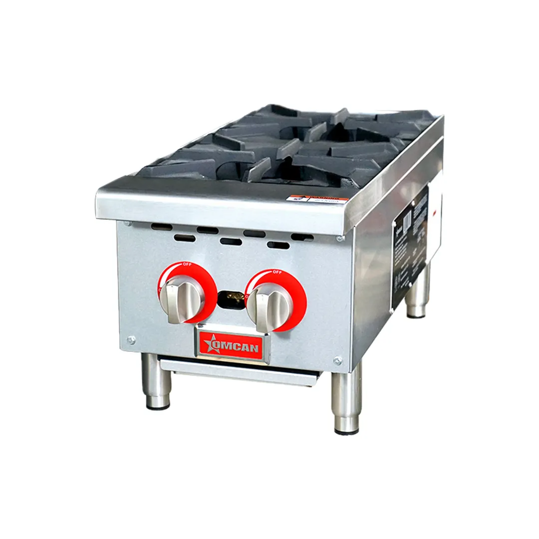 Omcan USA 47379 12" Countertop Gas Hotplate with (2) Burners, Manual Controls, 50.000 BTU